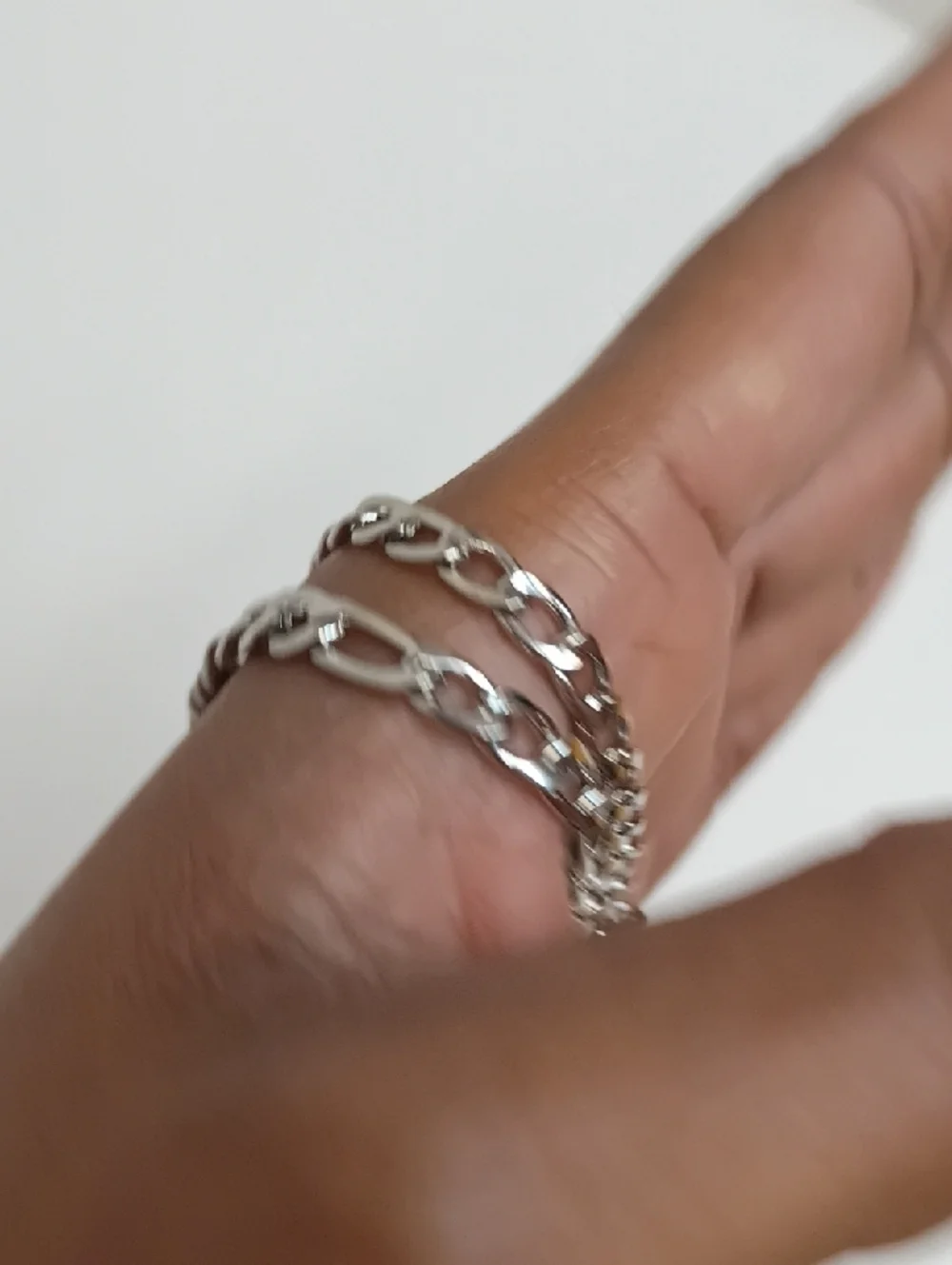 Figaro Chain Bracelet Set Silver Tone Link Stack Classic 2 Piece